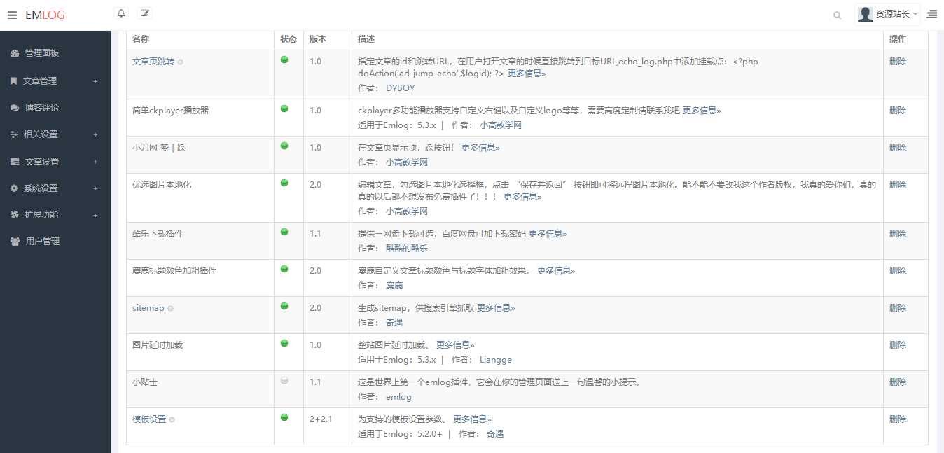 Emlog麋鹿资源网站长二开整站数据带9条采集规则 - 项目资源网