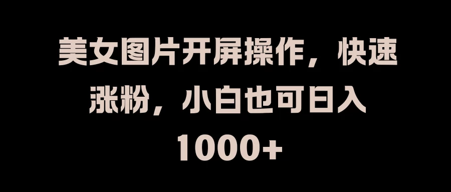 美女图片开屏操作，快速涨粉，小白也可日入1000+ - 项目资源网