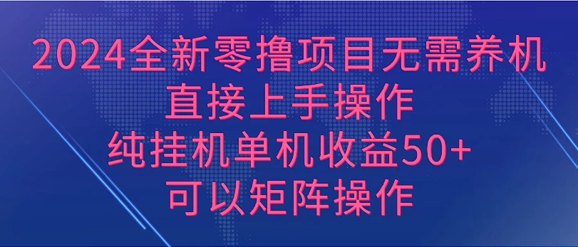 2024全新零撸项目，无需养机，直接上手操作纯挂机单机收益50+，可以矩阵操作 - 项目资源网