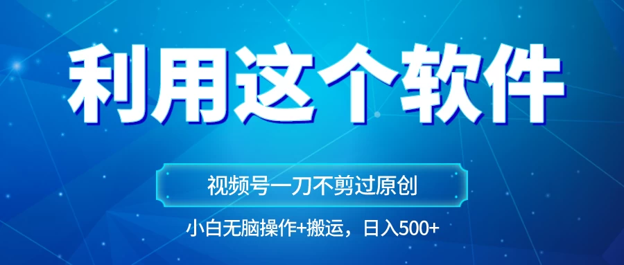 独家视频号原创玩法，用这个软件一刀不剪也能过原创，小白日入500+，无脑操作+直接搬运 - 项目资源网