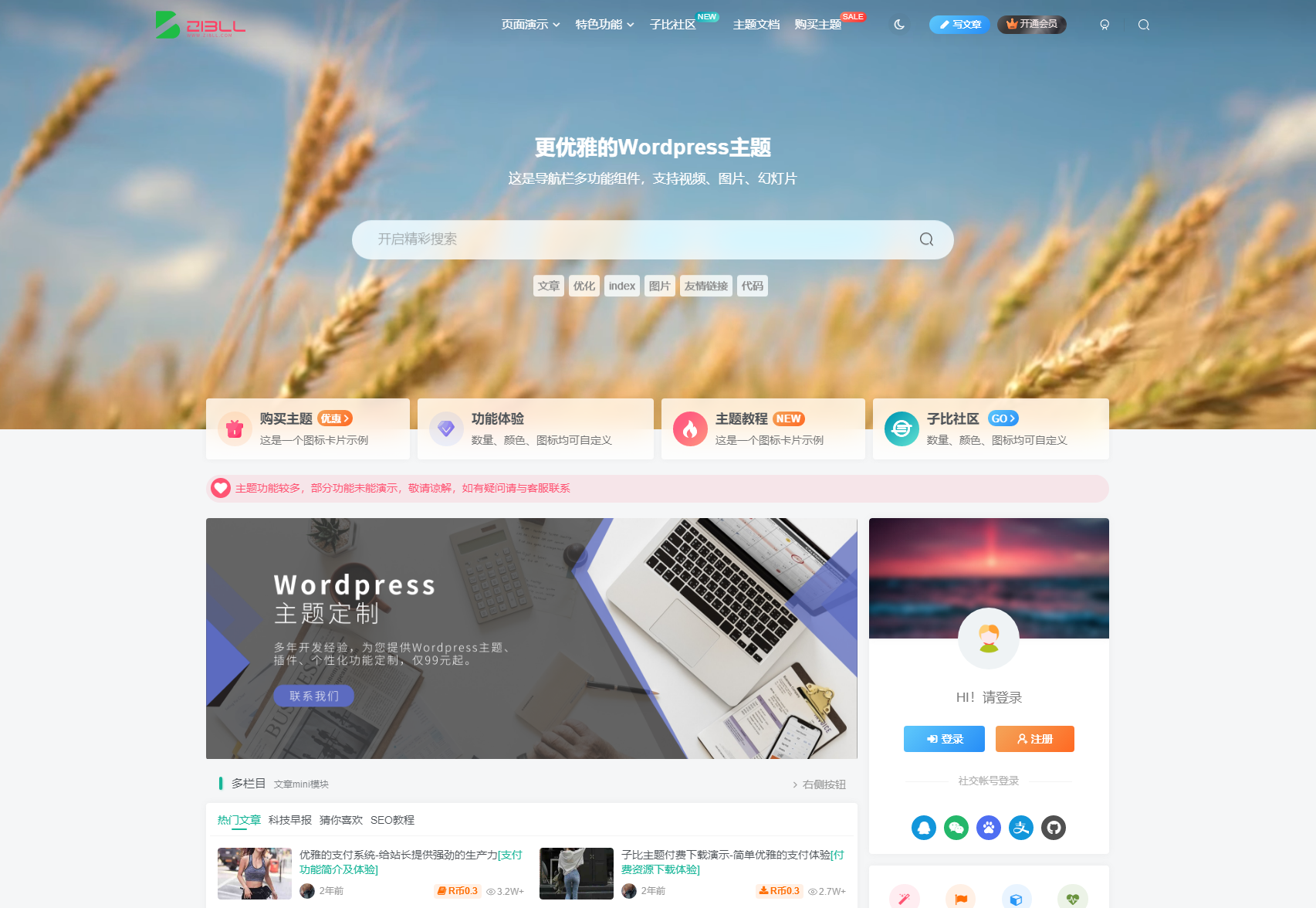 WordPress 主题「Zibll」子比主题 v7.1 开心版 - 项目资源网