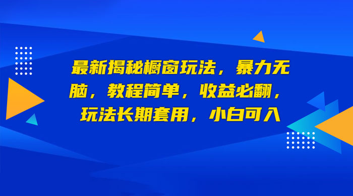 最新揭秘橱窗玩法：暴力无脑，收益必翻，玩法长期套用，小白可入 - 项目资源网