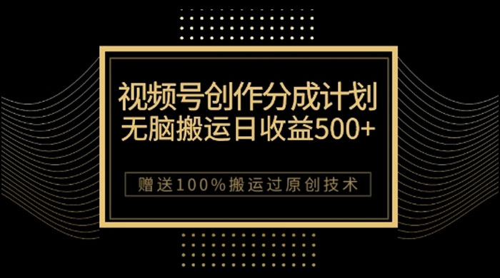 视频号分成计划与私域双重变现，纯搬运无技术，日入 3~5 位数 - 项目资源网