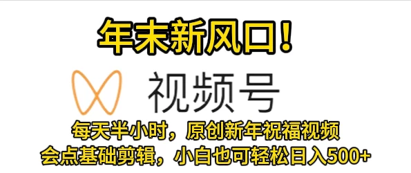 视频号新风口，会点基础剪辑即可上手，原创新年祝福视频，每天半小时，小白也可轻松日入500+ - 项目资源网