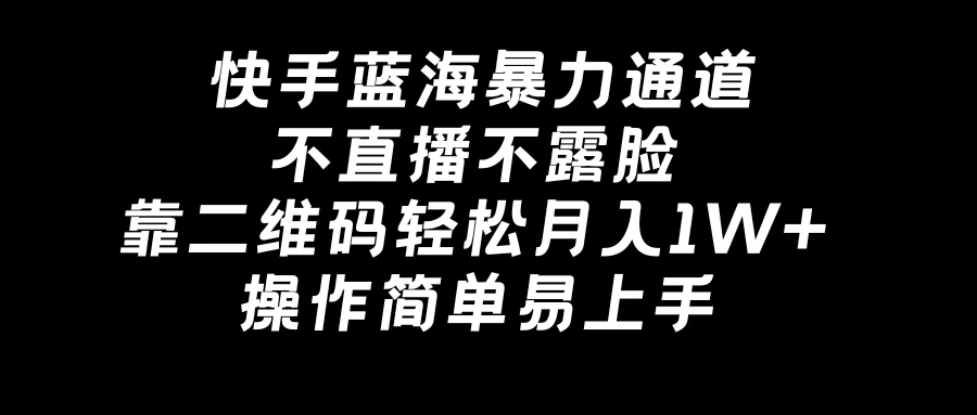 快手蓝海暴力通道，不直播不露脸，靠二维码轻松月入1W+，操作简单易上手 - 项目资源网