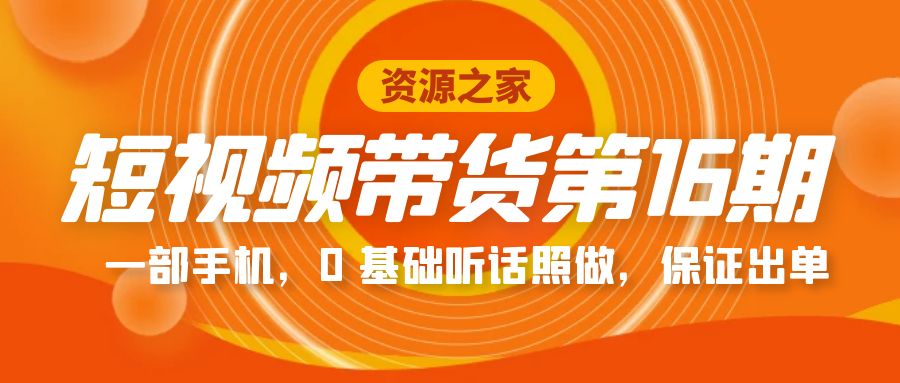 短视频带货第 16 期：一部手机，0 基础听话照做，保证出单完整版「赠 5 – 15 期」 - 项目资源网