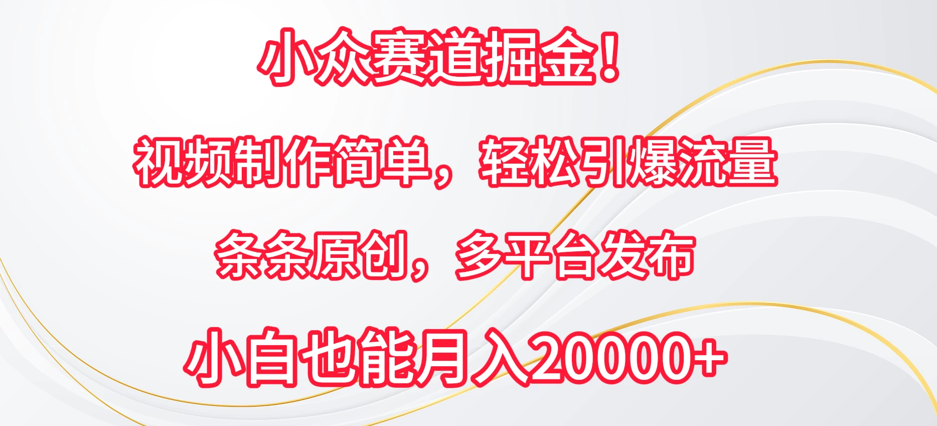 小众赛道掘金！视频制作简单，轻松引爆流量，条条原创，多平台发布，小白也能月入20000+ - 项目资源网
