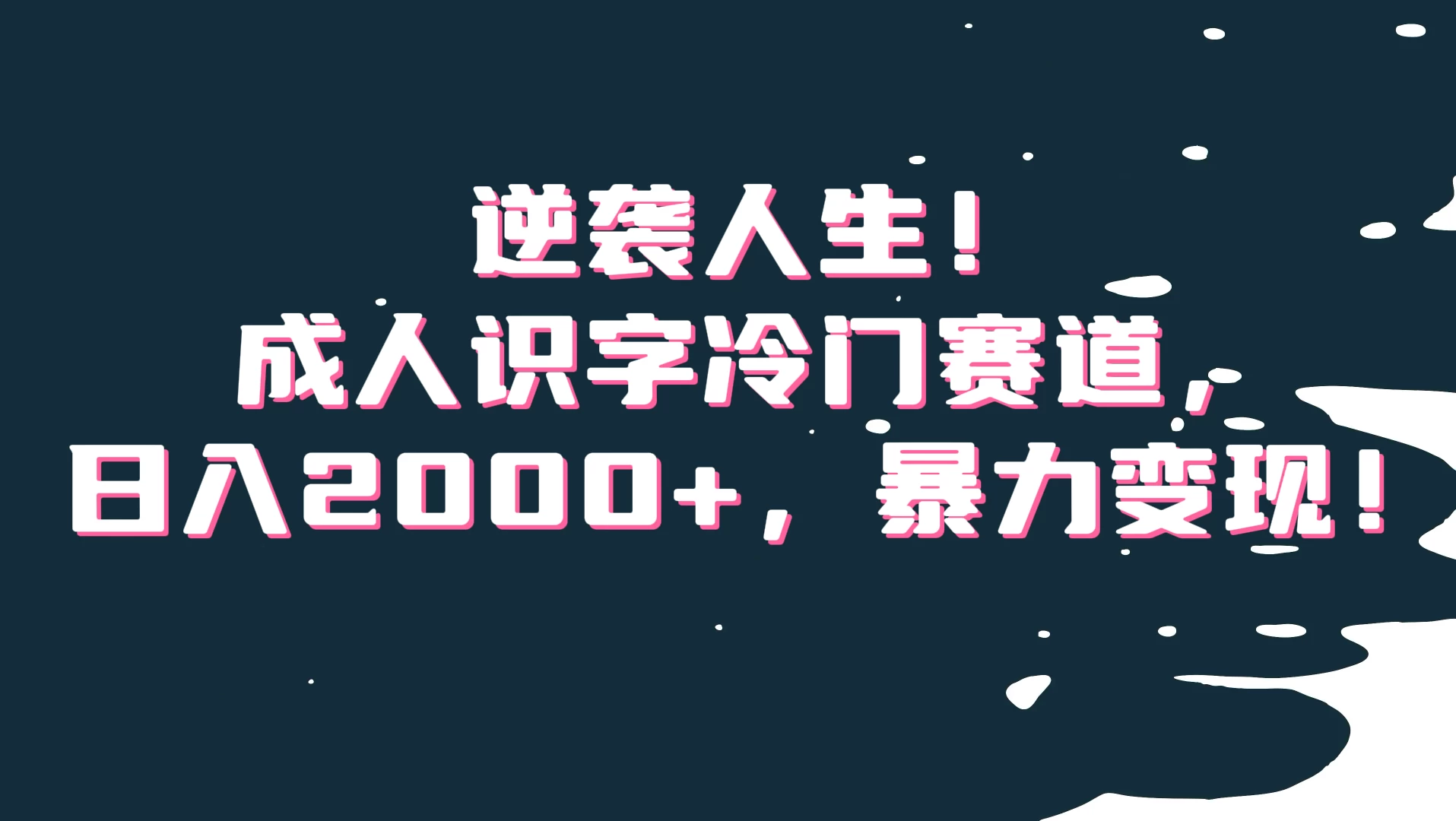 逆袭人生！成人识字冷门赛道，日入2000+，暴力变现 - 项目资源网