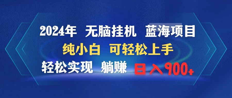 2024年无脑挂机蓝海项目 纯小白可轻松上手 轻松实现躺赚日入900+ - 项目资源网