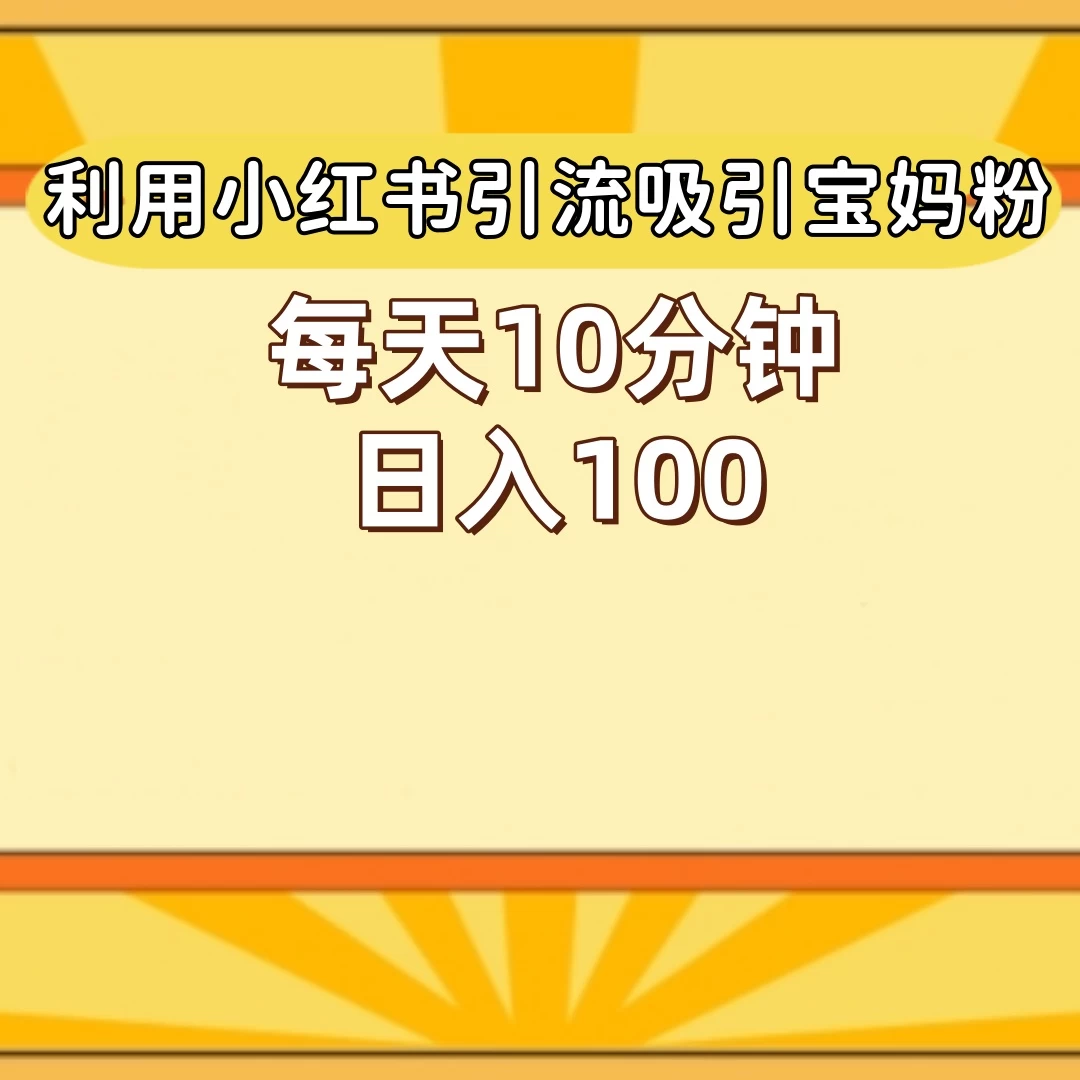 小红书引流吸引宝妈粉，每天10分钟，日入100+ - 项目资源网